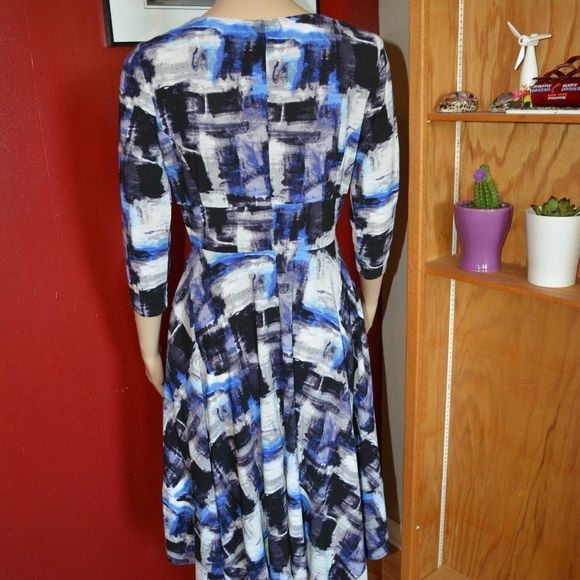 “Simply Vera Vera Wang Abstract Print Midi Dress XS 3/4 Sleeve A-Line Scoop Neck - Picture 10 of 13
